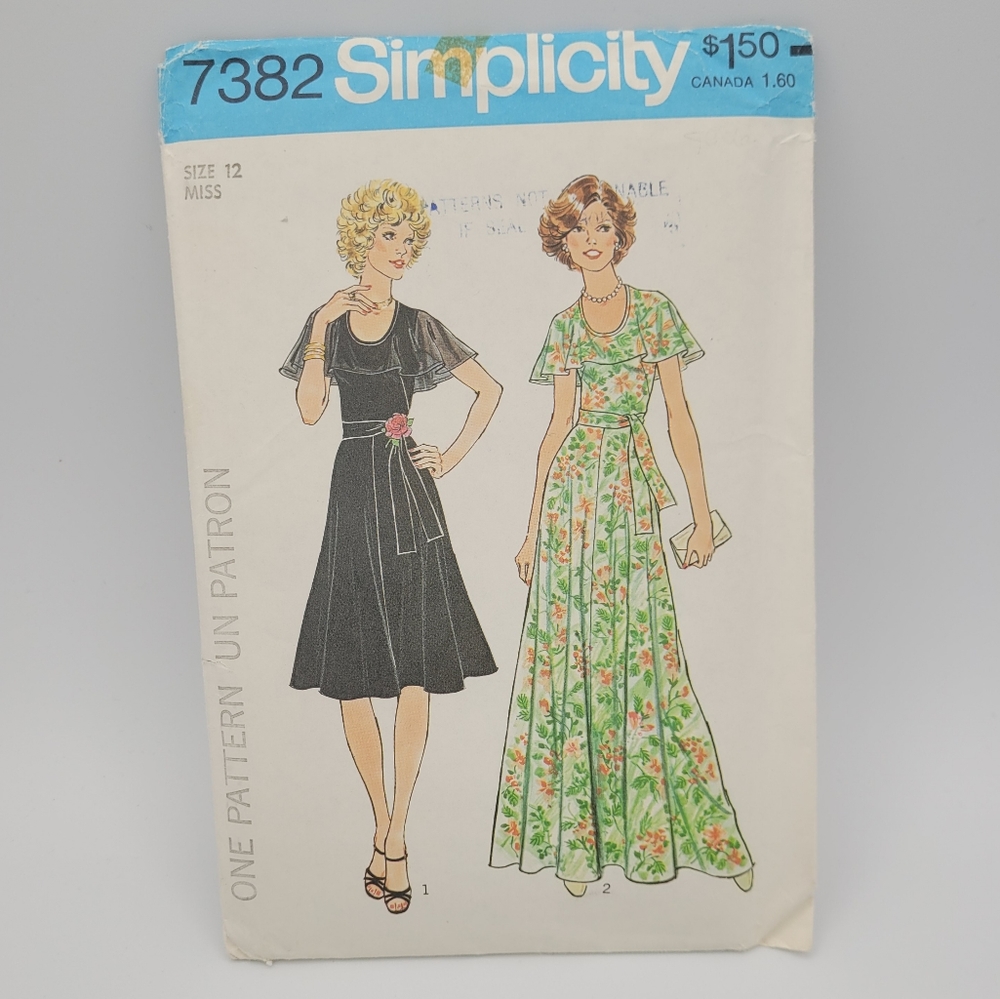 UNCUT Vintage 1976 Simplicity # 7382 Flowy Midi Maxi Dress Sewing Pattern